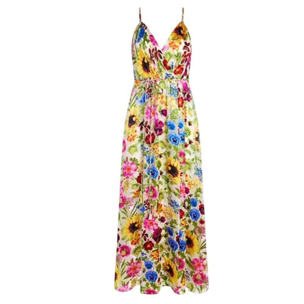 Alice + Olivia Samantha Silk Blend Floral Burnout Wrap Maxi Dress US 10
